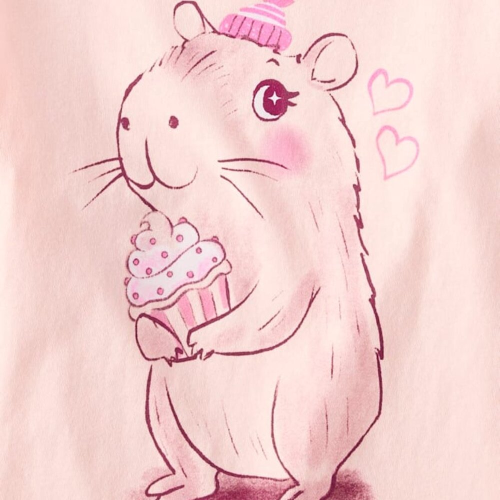 Cupcake Capybara Pink Graphic Tee - Girls Sz 10